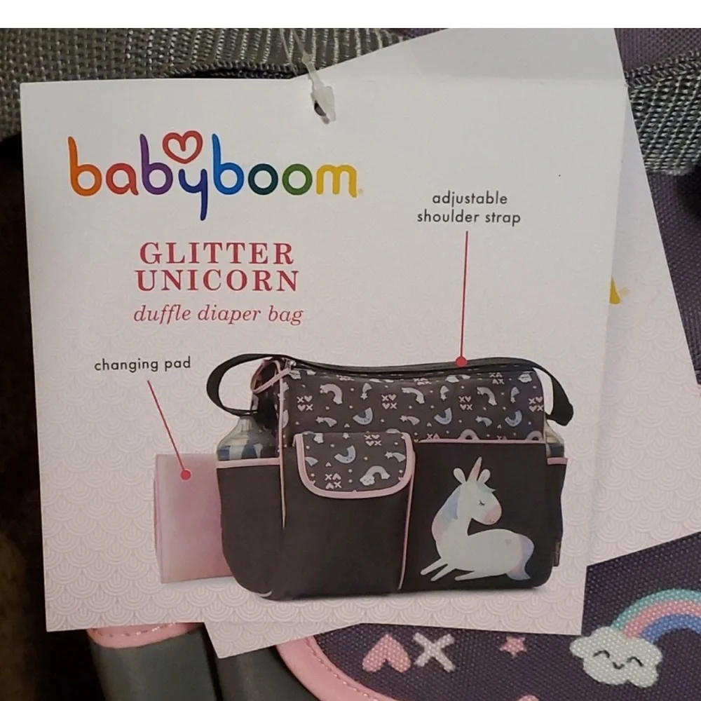 BABY BOOM Unicorn Diaper Bag - Pink and Gray -- Designed for GIRL -- NWT